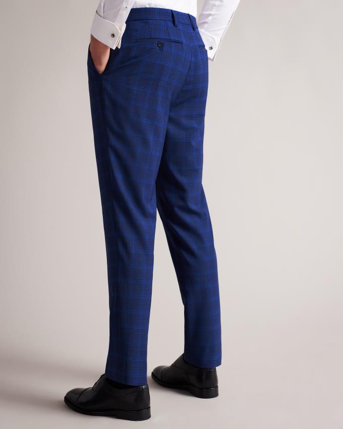 Pantalon Ted Baker Slim Fit Wool And Silk Check Bleu Foncé Homme | QYA-32333042